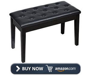 TMS Black Ebony Wood Leather Piano Bench
